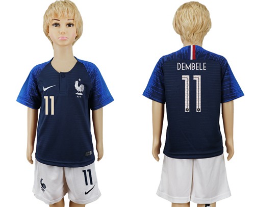 France #11 Dembele Home Kid Soccer Country Jersey